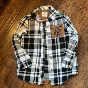 Monogrammed girls flannel button up top